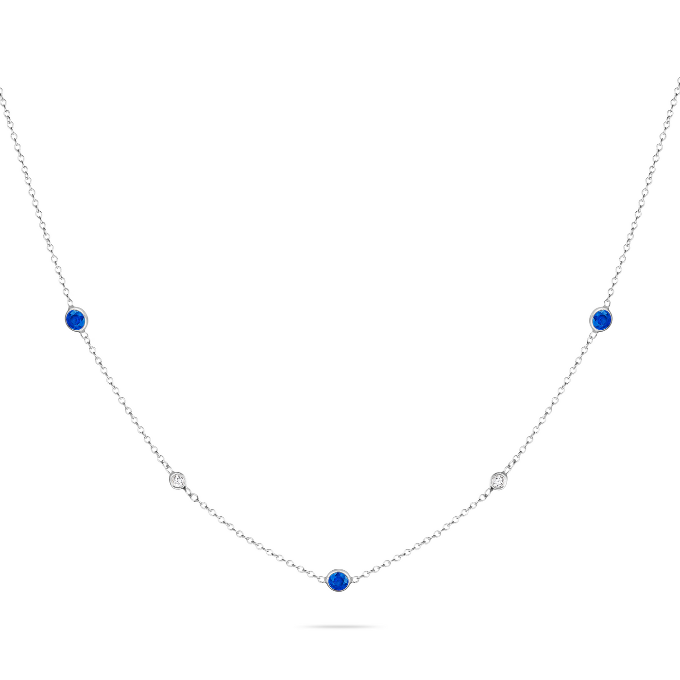 14K Solid Gold Five Station Sapphire Diamond By The Yard Necklace