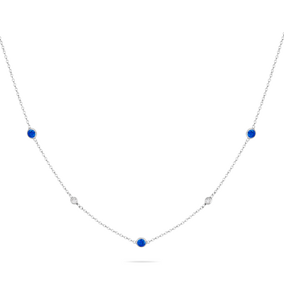 14K Solid Gold Five Station Sapphire Diamond By The Yard Necklace